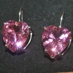 925 Sterling Princess Pink Sapphire Large Heart Statement Earrings